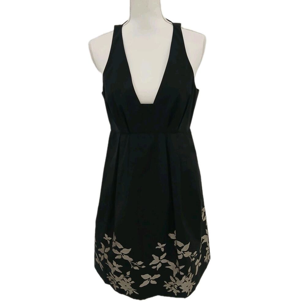Tibi Black &‎ Bronze Floral Print Cocktail/Party Dress V-Neckline US8